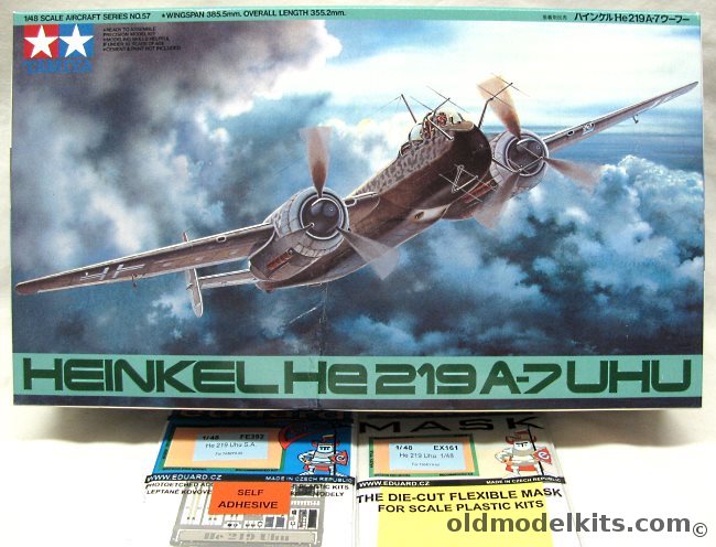 Tamiya 1/48 Heinkel He-219 A-7 Uhu 'Owl' + Eduard PE & Mask, 61057 plastic model kit